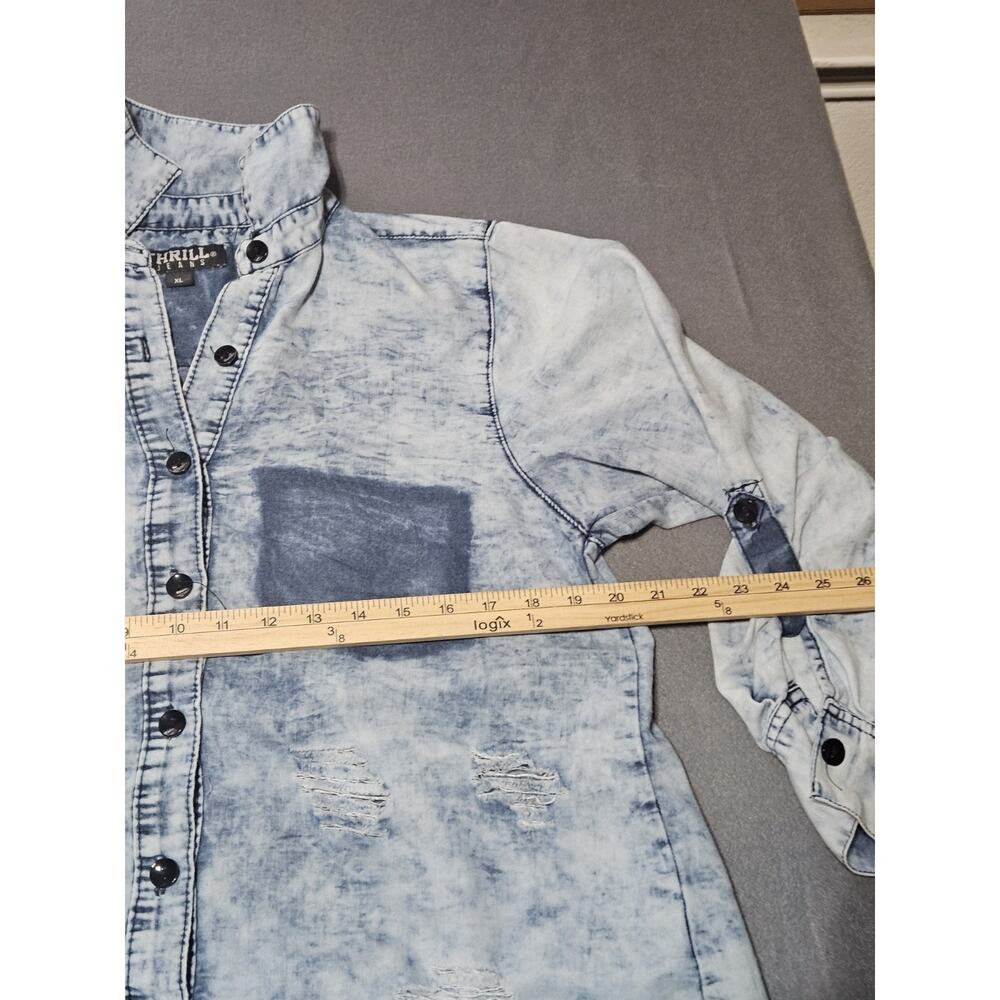 Thrill Jeans Shirt Womens Extra Large Buttoned Destroyed Distressed Denim Shirt - Picture 6 of 8